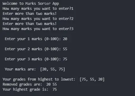 Grade Shorter App sample output